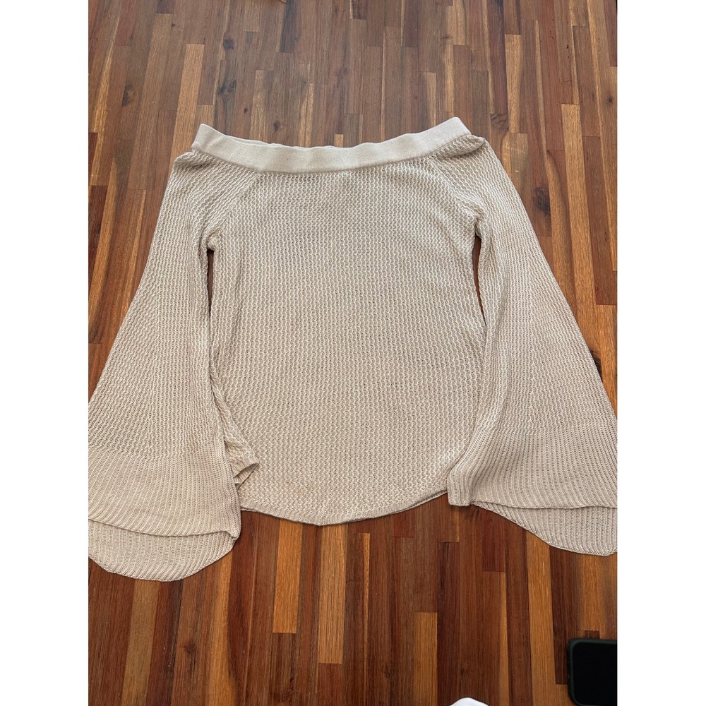 American Rag Off Shoulder Top Womens M Beige Good Bell Sleeve Knit Sweater